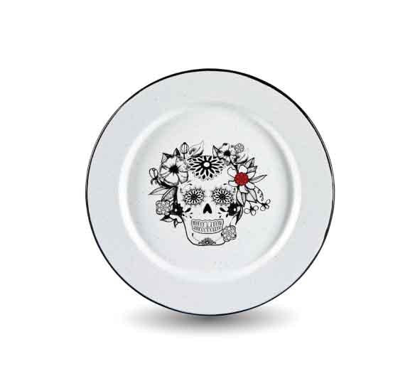 Vajilla Platos Calaveras y Flores Set para 1 persona 4 piezas